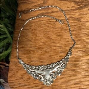 Silver Bull Pendant Necklace Cowboy Western Boho Longhorn